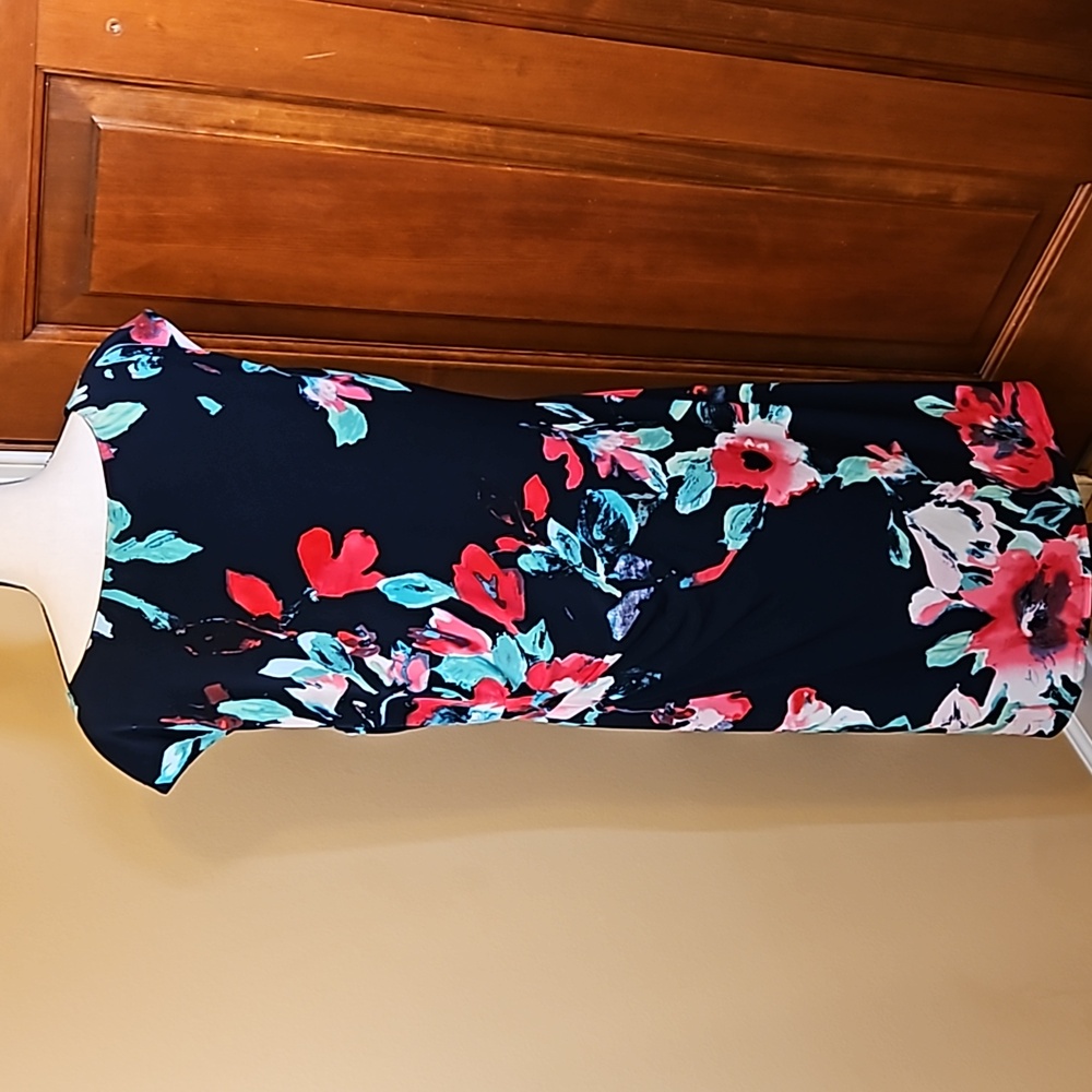 LAUREN RALPH LAUREN DRESS FLORAL 16 BLACK PINK GREEN WHITE Cap Sleeves - Picture 8 of 12